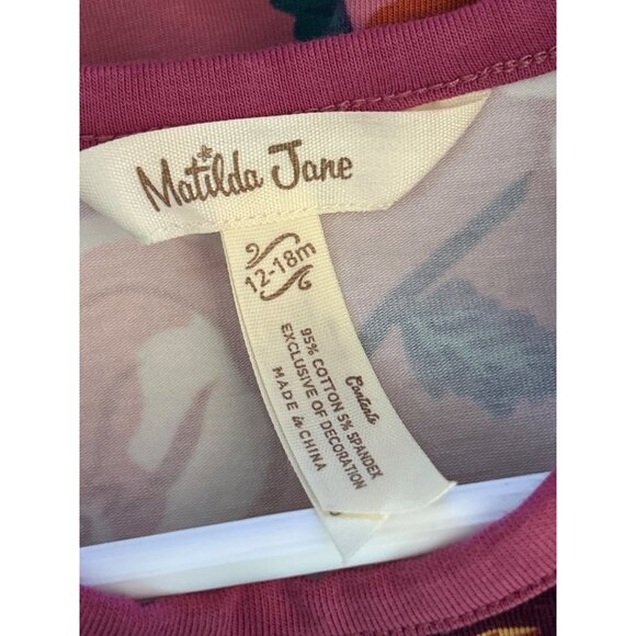 Matilda Jane Girls Pink Floral Unicorn Dress 12-18M Cotton Blend Fallcore Velvet - Picture 4 of 5